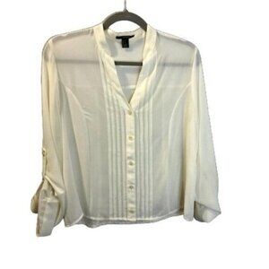 Forever 21 Sheer Women Button Down Pleated Long Sleeve Blouse Roll Up‎ Cuff